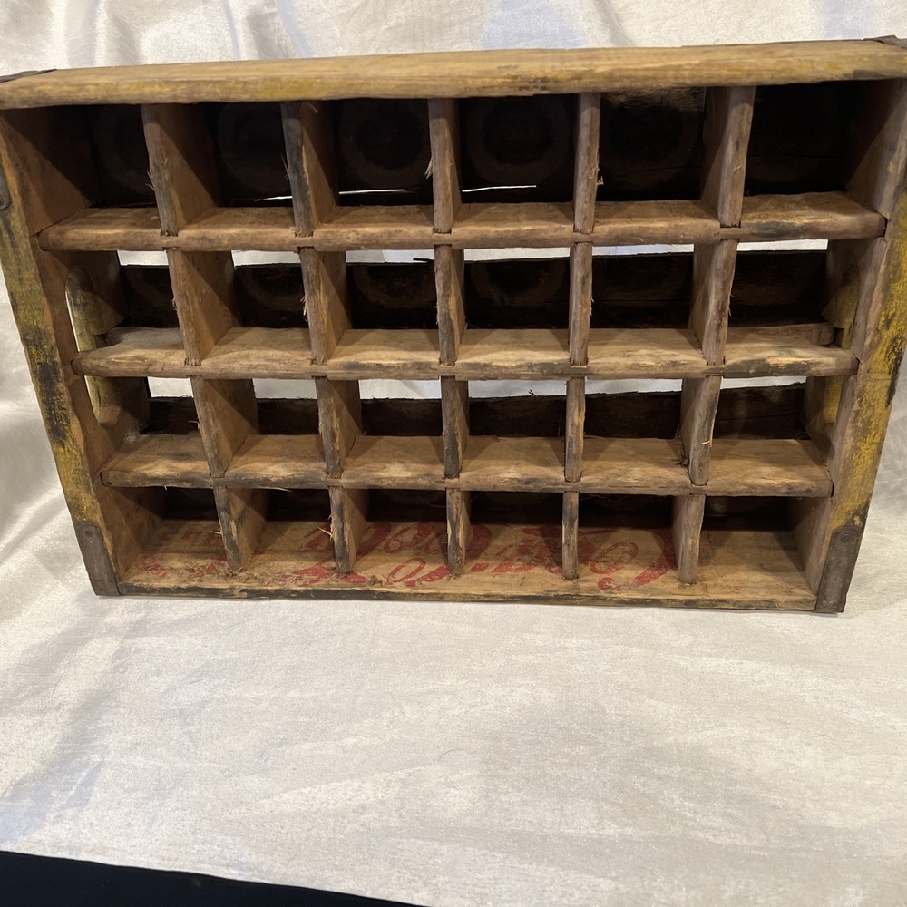 Vintage COCA COLA 24 Bottle Yellow Red Soda Pop Wooden Wood Crate Carrier Coke